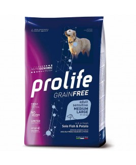 Alimento cane secco Prolife Sensitive Grain Free Adult Medium Large sogliola e patate 2,5Kg