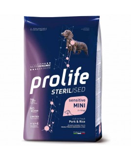 Alimento cane secco Prolife Sterilised Sensitive Adult Mini maiale riso 2Kg
