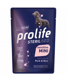 Alimento cane umido Prolife Sterilised Adult Mini maiale e riso 100g