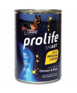 Alimento cane umido Prolife Smart Adult Medium Large pollo e riso 800g