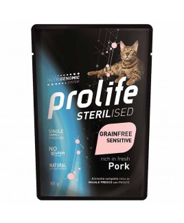 Alimento gatto umido Prolife Sterilised Grain Free Sensitive Adult Maiale 85g