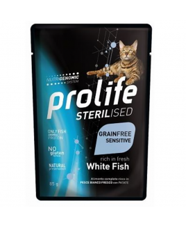 Alimento gatto umido Prolife Sterilised Grain Free Sensitive Adult Pesce bianco 85g
