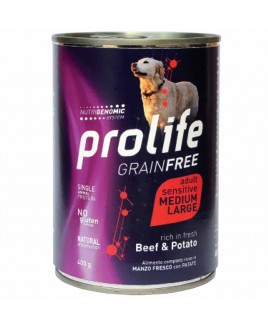 Alimento cane umido Prolife Grain Free Adult Medium Large manzo e patate 400g