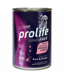 Alimento cane umido Prolife Grain Free Puppy Medium Large maiale e patate 400g