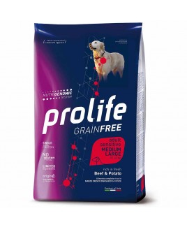 Alimento cane Prolife Grain Free Sensitive Manzo e patate medium large 10kg