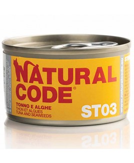 Alimento gatto umido Natural Code steril 03 tonno e alghe 85g