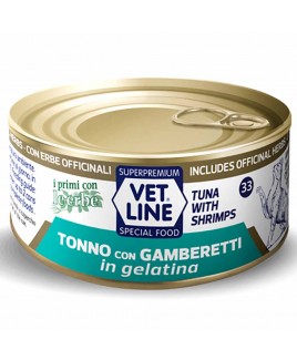 Alimento umido gatto adulto tonno con gamberetti in gelatina 70g Vet Line