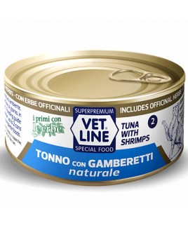 Alimento umido gatto adulto tonno con gamberetti naturale 70g Vet Line
